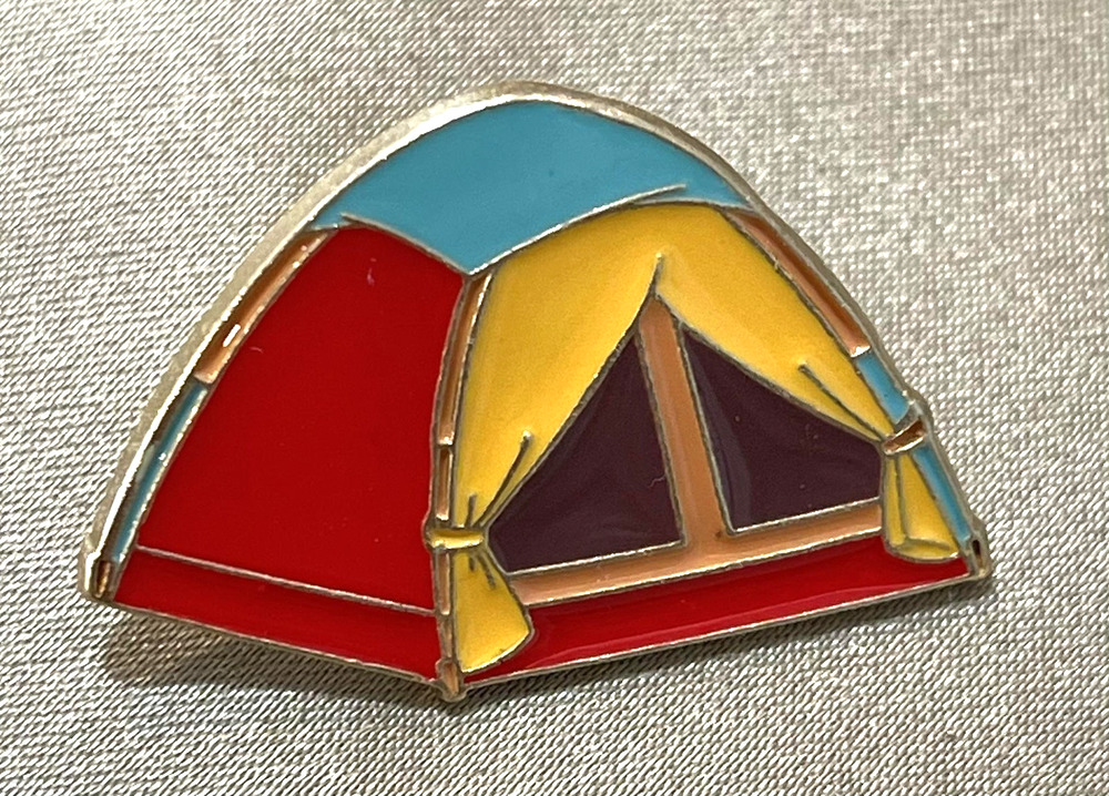NWOT Tent Lapel Pin Enamel Multicolor Camping Travel Outdoors Gold Toned Pin